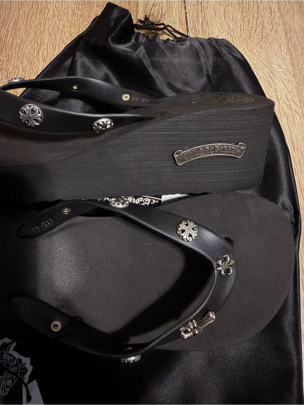 Chrome Hearts Black Platform Flip Flop Sandals